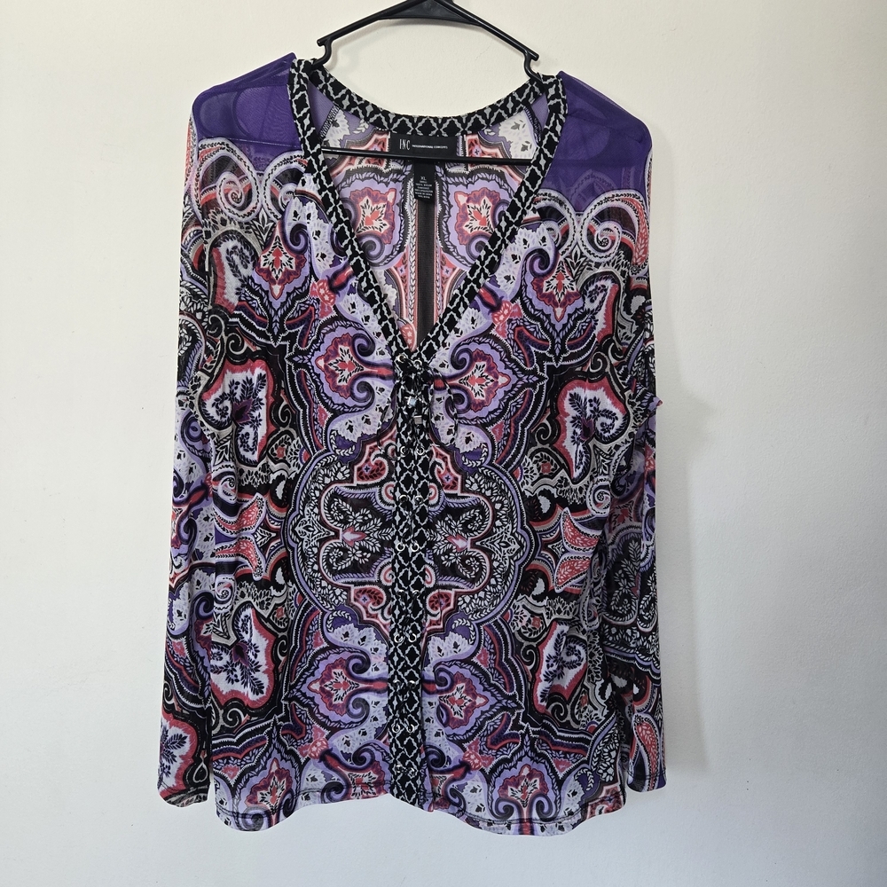INC International Concepts Paisley Blouse Whimsical Floral Fairy Size XL